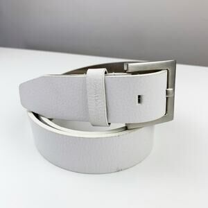 Calvin Klein Jeans White Faux Leather Belt Square Silver Color Buckle Women's L
